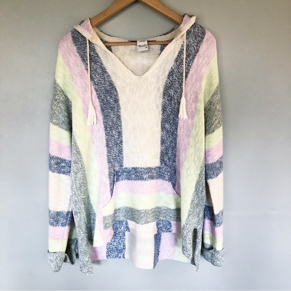 American Rag Tops - American Rag Striped Hooded Pullover Sweater Beachy Boho Oversized Size Small